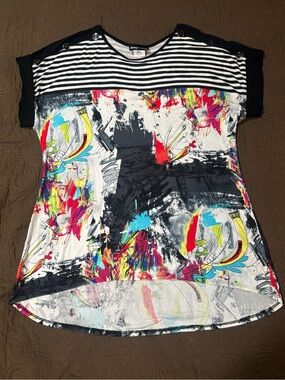 GG Collection Black & Multicolor Abstract Stripe Top